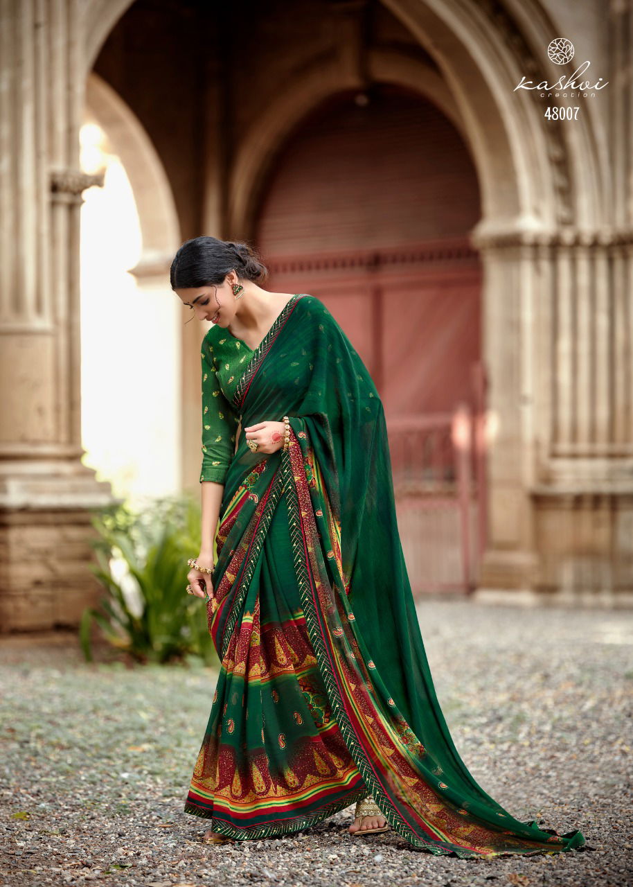 Kashvi Jasleen Fancy Wear Georgette Ethnic Wear Printed Saree Collection